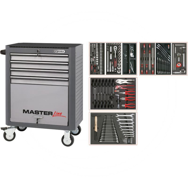Zdjęcie 1: KS Tools MASTERline EXTENDEDZestaw wózka warsztat 157-cz., z 4 szufladami, szary/srebrny
