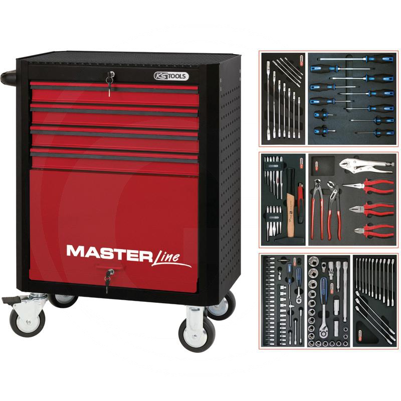 Zdjęcie 1: KS Tools MASTERline STARTER Zestaw wózka warszt125-cz., z 4 szufladami, czarny/czerwony
