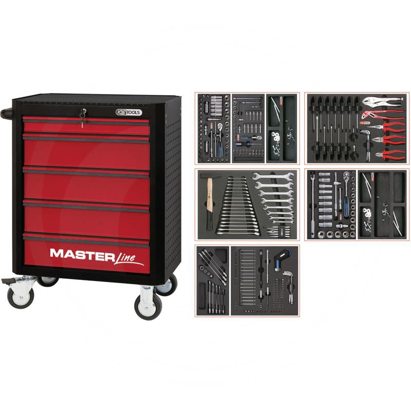 Zdjęcie 1: KS Tools MASTERline ZOLL+SAE Zestaw wózka warszt311-cz., z 5 szufladami, czarny/czerwony