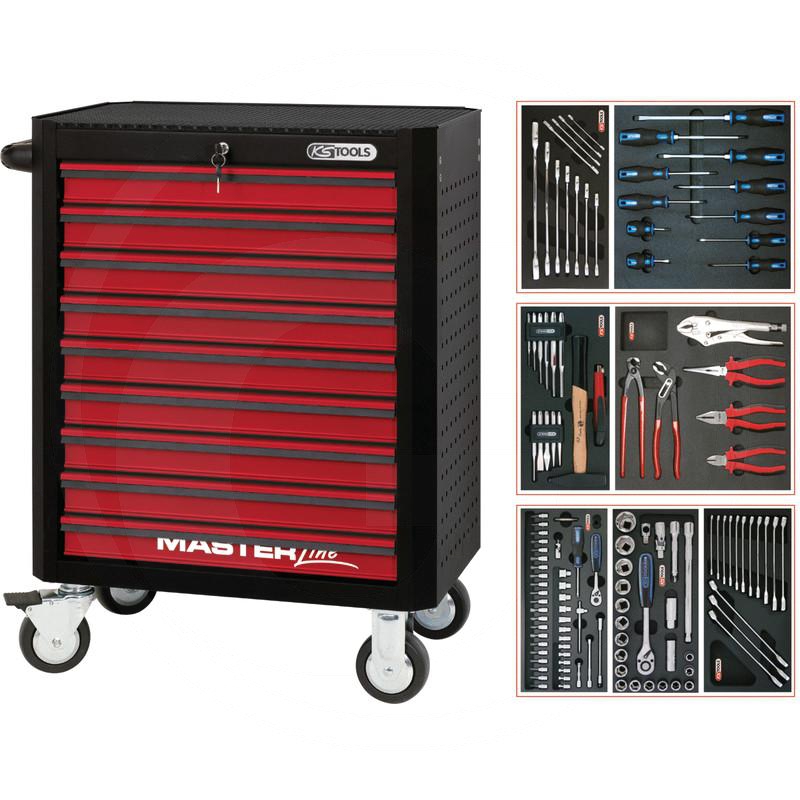 Zdjęcie 1: KS Tools MASTERline STARTER Zestaw wózka warszt125-cz., z 9 szufladami, czarny/czerwony