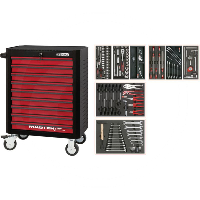 Zdjęcie 1: KS Tools MASTERline EXTENDED Zestaw wózka warszt157-cz., z 9 szufladami, czarny/czerwony