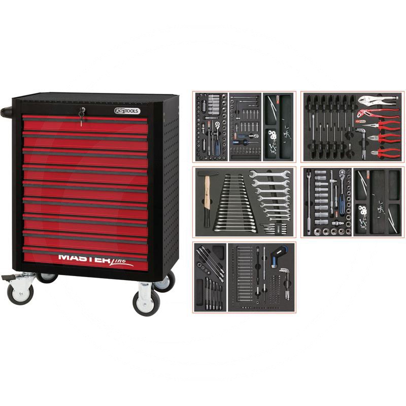 Zdjęcie 1: KS Tools MASTERline ZOLL+SAE Zestaw wózka warszt311-cz., z 9 szufladami, czarny/czerwony