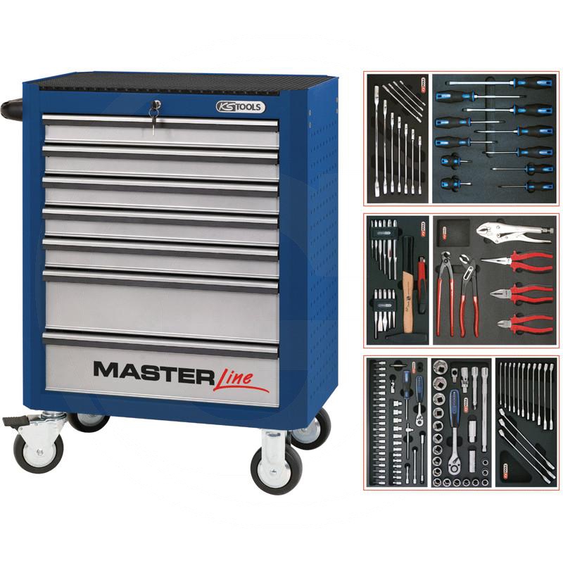 Zdjęcie 1: KS Tools MASTERline STARTER Zestaw wózka warsztat 125cz, z 7 szufladami,niebieski/srebrny