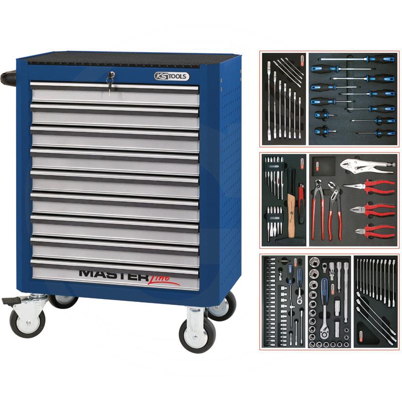 Zdjęcie 1: KS Tools MASTERline STARTER Zestaw wózka warsztat 125cz, z 9 szufladami,niebieski/srebrny
