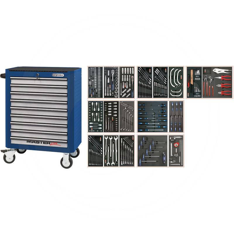 Zdjęcie 1: KS Tools MASTERline MASTER Zestaw wózka warsztat282cz, z 9 szufladami, niebieski/srebrny