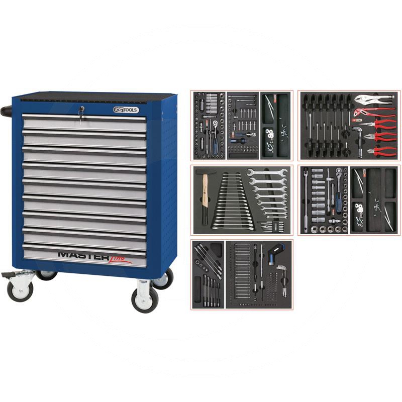 Zdjęcie 1: KS Tools MASTERline ZOLL+SAE Zestaw wózka warszt311cz, z 9 szufladami, niebieski/srebrny