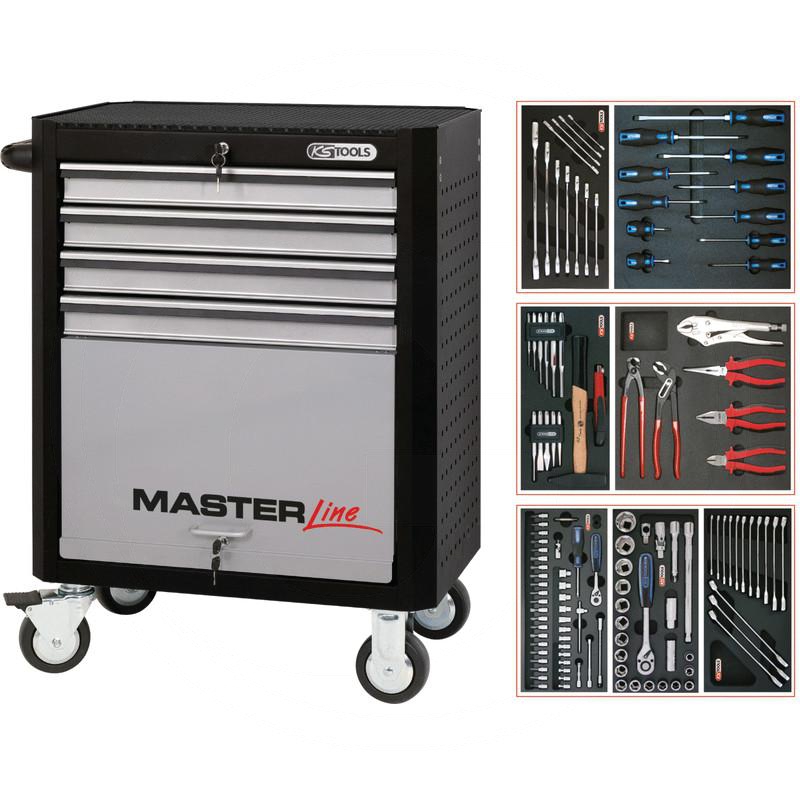 Zdjęcie 1: KS Tools MASTERline STARTER Zestaw wózka warsztat 125-cz., z 4 szufladami, czarny/srebrny