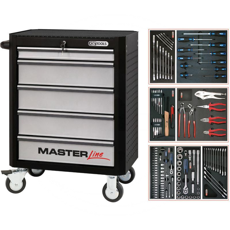 Zdjęcie 1: KS Tools MASTERline STARTER Zestaw wózka warsztat 125-cz., z 5 szufladami, czarny/srebrny