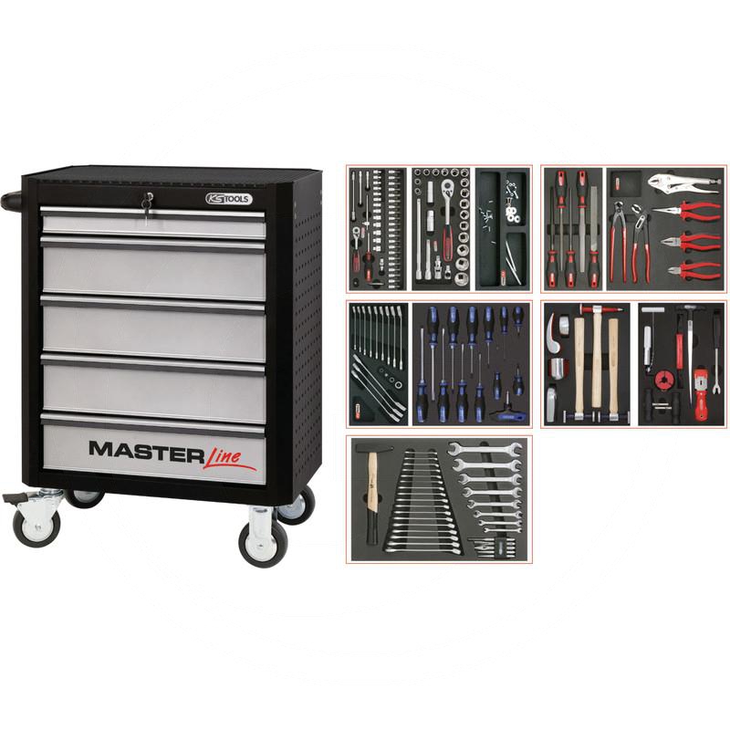 Zdjęcie 1: KS Tools MASTERline BODYWORK Zestaw wózka warszt156-cz., z 5 szufladami, czarny/srebrny