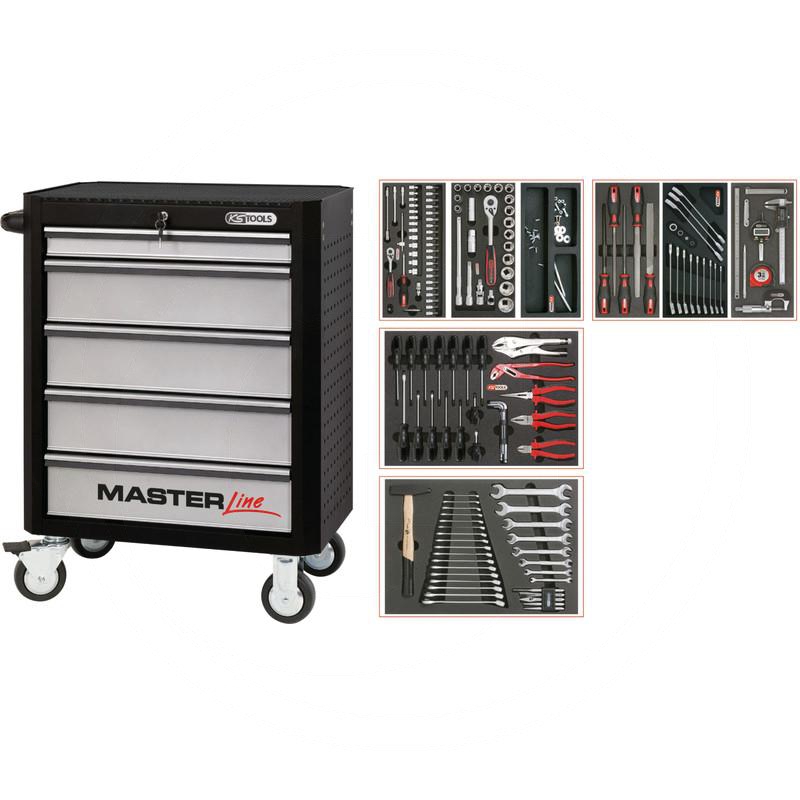 Zdjęcie 1: KS Tools MASTERline EXTENDED Zestaw wózka warszt157-cz., z 5 szufladami, czarny/srebrny
