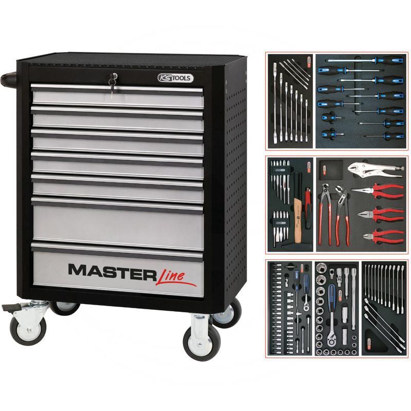 Zdjęcie 1: KS Tools MASTERline STARTER Zestaw wózka warsztat 125-cz., z 7 szufladami, czarny/srebrny