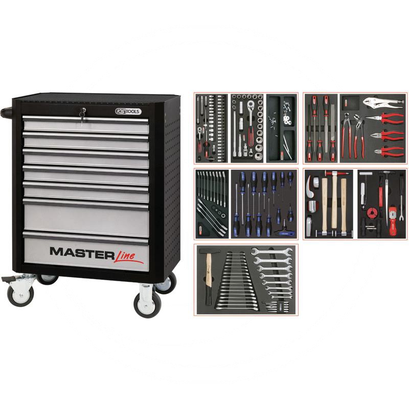 Zdjęcie 1: KS Tools MASTERline BODYWORK Zestaw wózka warszt156-cz., z 7 szufladami, czarny/srebrny