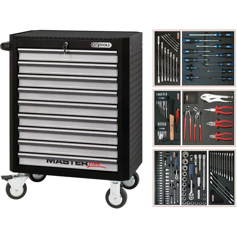 Zdjęcie 1: KS Tools MASTERline STARTER Zestaw wózka warsztat 125-cz., z 9 szufladami, czarny/srebrny