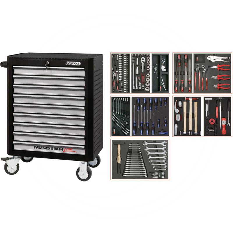 Zdjęcie 1: KS Tools MASTERline BODYWORK Zestaw wózka warszt156-cz., z 9 szufladami, czarny/srebrny
