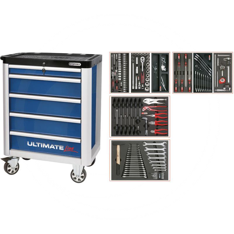 Zdjęcie 1: KS Tools ULTIMATEline EXTENDED Zest wózka warszt157cz, z 5 szufladami, niebieski/srebrny